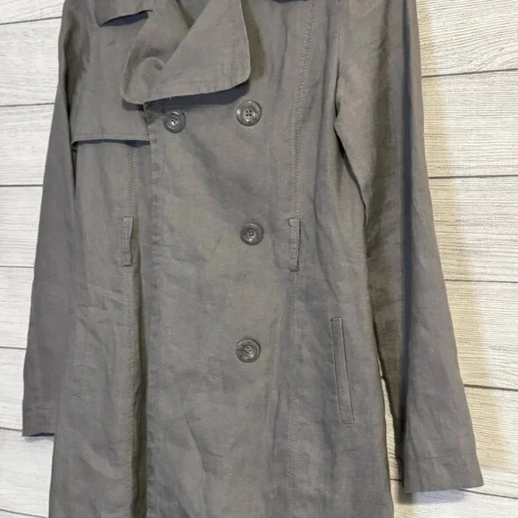 Old Navy Women’s Coat S Gray Linen Cotton Blend Double Breasted Lined - Picture 2 of 5
